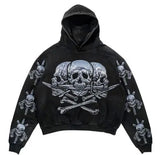 Vintage Gothic Skeleton Hoodie Autumn And Winter Hip Hop Long-Sleeved Coat Loose Hooded