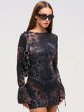 Black Animal Print Long Sleeve Bodycon Mini Dress-Outfit