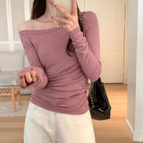 Color Long-Sleeved T-Shirt Women's Autumn New Design Sense Minority Shoulder Blouse Slim And Thin Bottomed