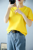 New Women's 100% Cotton Solid Color Comfortable Short-Sleeved T-Shirt Sweat-Absorbing Breathable Thin Tops