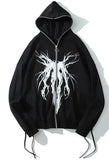 Zipper Gothic Print Oversized Hoodie- Outfit