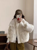 Knit Sleeve Advanced Sense Down Jacket Women's 2024 Winter New Thread Sleeve Standing Collar Warm White Duck Down Short Bread Clothing-Outfit