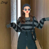 Sweaters Women Loose Striped Lazy Student Autumn Long Sleeve Chic Stylish Popular Ladies Pullovers Soft Knitted Wear