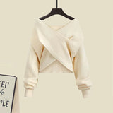 Zingj And Winter Suit Women's 2024 New French Feeling Cross Knit Sweater With Fishtail Dress Two Sets-Outfit