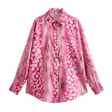 Spring Style Silk Satin Loose Shirt Printed Flute Skirt