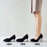 Large-Size High-Heeled Women 2025 Spring And Autumn New Black Fine Heel Pointed Light Mouth Velvet Professional Work
