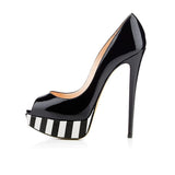 Women's Large-Size, High-Heel, Waterproof, Fish Mouth, Lacquered Leather, Single Shoes
