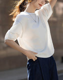 Collar Seven-Sleeved T-Shirt Girl 2025 Summer New Relaxed Leisure Age Cut Lantern Sleeve