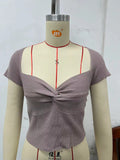 Zingj Base Kink Knit Short Sleeve Short Tight Crop Sexy Elastic Minority Women-Outfit