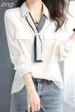 Elegant Fashion Lace Up Women Shirt Korean V Neck Long Sleeve Sweet Pullovers Casual Loose Female Tops Spring Chic
