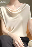 Short-sleeve Blouse Satin Top Summer Fashion Shirts Female Clothing White Tops Loose Shirt Woman Elegant 2023 New