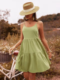 Dress Summer Linen Solid Color Dress Stylish Sleeveless O-neck Tanks Dress for Ladies Sundress Mid-length Holiday