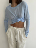 New Long-Sleeved Snowflake T-Shirt Women's Summer Thin Carmeat Round-Neck Loose Temperament