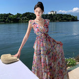 Zingj Floral Collar Dress Female Tea Break Seaside Vacation Senior Age Reduction Long Skirt Sanya Open Back Lace