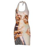 Women Summer Halter V Neck Sleeveless Printed Bodycon Party Mini Dress 2021 Female Clothing Streetwear Wholesale