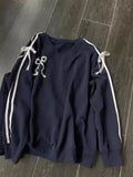 Blue Lace Stripe Bow Sweatshirt- Outfit