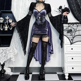 Autumn New Dark Style Fashion Temperament Sexy Slim Purple Suspender Tail Dress Women's