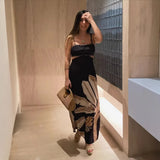 Bare Back Sling Dress Spring New Leisure Wind-Scared Belt Print