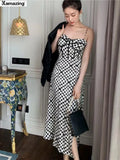 Women Sexy Prom Spaghetti Strap Houndstooth Dress Summer Sleeveless Evening Party Fashion