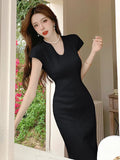 Zingj Real Shot Of A French Vintage Dress, A Woman With A High Sense Of Slimming In Summer, Showing A Thin Temperament, A Sexy Hip-Wrapped Fishtail Knitted