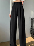 Waist Wide Leg Pants for Women New Loose Straight Coffee Trousers Autumn Double Buttons Casual Suit Pants