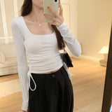 Girls' Solid Color Square Collar Long-Sleeved T-Shirt The New Autumn Style Is Slim, Slim And