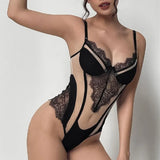 Zingj Lace Hollow Out Mesh Gauze Tight Onesie, Summer Hot Style Flounce Wrap Buttock Short Skirt Suit- Outfit