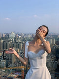 New Elegant Summer Sleeveless White Bodycon Dress Sexy Spaghetti Strap Midi Dress Office Lady Celebrity Party