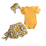 Girl Clothes Infant Baby Girl Sets Letter Romper+Flower Print Pants+Hairband Baby Girl Outfits 0-24M Baby Ensemble
