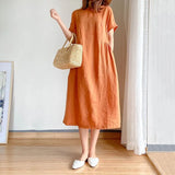 Women O-Neckline Knee-length Cotton Dress Plus Size M-4XL Short Sleeve Loose Swing Dress female casual straight dresses