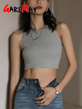 White Crop Top Women Sleeveless Sexy Outfits Solid O Neck Tight Stretch Basic Summer Tank Top Women 2023