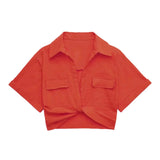 2025 Color Elastic New Women's Knot Short Shirt Linen
