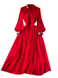 Light Ripe Wind Collar Pleated Lantern Long Sleeved Waist Dress Feminine French Large Pendulum Chiffon