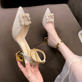 Zingj Square Buckle High Heels Women Spring 2023 New Korean Version Fashion Pointed Thick With Shallow Mouth Empty Single Shoes