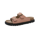 Zingj Shoes Casual One Word Slipper Women's Summer 2024 New Boken Wearing A Thick Belt Buckle Flat Half Slippers-Outfit