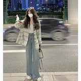 Plaid Shirt Elegant and Youth Woman Blouses Camisa Denim Women's Shirt 2023 New Blouse Korean Style Women's Clothing