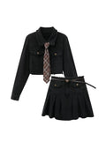 Suit Women's Autumn Temperament Fashion 2023 New Korean Style Long Sleeve Blue Denim Jacket + High Waist Pleated Denim