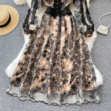 New Woman Chic Black Lace Dresses 2023 Palace Style Vintage Ins Heavy Industry Embroidery Lace Mid-length Female