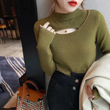 Zingj Turtleneck Sweater Female Qiu Dong New Style In The Sexy Chest Hollow Out Versatile Sweater Foreign Style Inside Build Bottom Unlined Upper