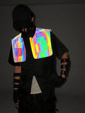 Function Fake Two Colorful Reflective Short-Sleeved Shirt Man's Magic Luminous Zipper Shawl Shirt Casual Jacket-Outfit
