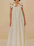 Solid Flower Cut Out Drawstring Strap Dresses For Women Sexy Backless Sleeveless Loose Dress Causal Lady Vacation