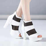 Sandals Women's 2023 Summer New High-Heeled Waterproof Table Fish Mouth Mesh Hollowed-Out British Thick-Heeled