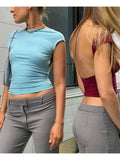 Sleeve Backless Tops Women Multi Ways Wear 2024 Skinny Basic Summer Slim Cropped Cut Out Sexy T Shirt Crop