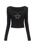 Patch Long Sleeve Knit Crop