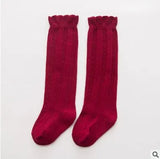 1 Pair Spring Autumn Winter Cotton Lace Double Needle Children Breathable Socks Solid Baby Girls Knee Socks