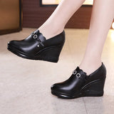 Autumn And Winter Slope High Heel Waterproof Platform Deep Tip Single Shoes Women's Plush Black Large Size 40-43 Women's
