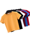 Crop Top T-Shirt Female Solid Cotton O-Neck Short Sleeve T-shirts for Women High Waist Slim Short Sport Femme