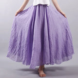 Linen Cotton Long Skirts Elastic Waist Pleated Maxi Skirts Beach Boho Vintage Summer Skirts Faldas