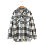 New Autumn Sanded Blouse Women's Lapel Single-Breasted Plaid