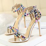Zingj Roman Style Women's Shoes With Ultra High Heel Open Toe With Hollow Color Rivet